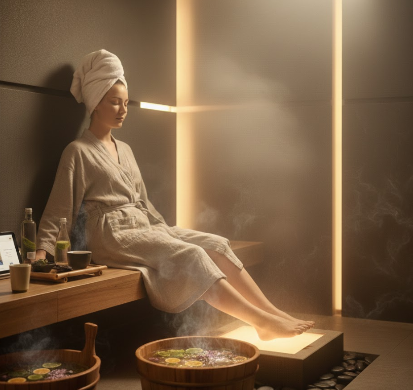 Una guida al benessere profondo per il massaggio dei piedi in una stanza fumante